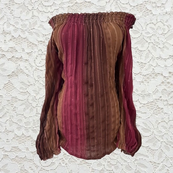 Christine Gerard Tops - vintage y2k tuscan style brown & pink off shoulder long sleeve top